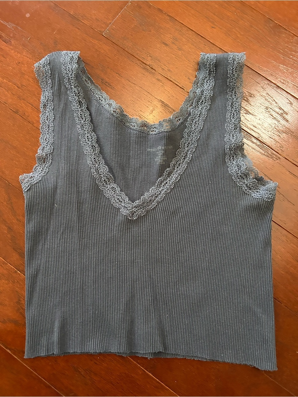 Brandy Melville Ronnie Lace Tank Top Grey/ navy color one size made in Europe - Picture 2 of 7